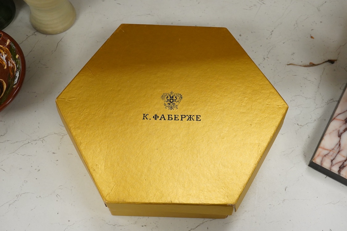 A Royal Collection of Faberge set of six bone china cups and saucers, boxed